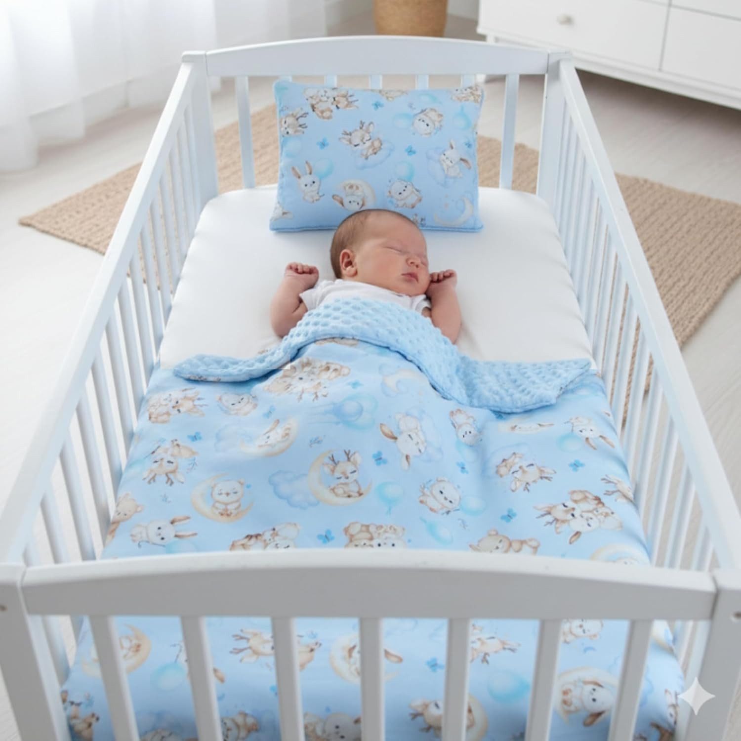 Babydecke BABYLUX Babydecke Krabbeldecke MINKY Kuscheldecke 75x100 cm+KISSEN, BabyLux, K163 Blau + Schnuckis