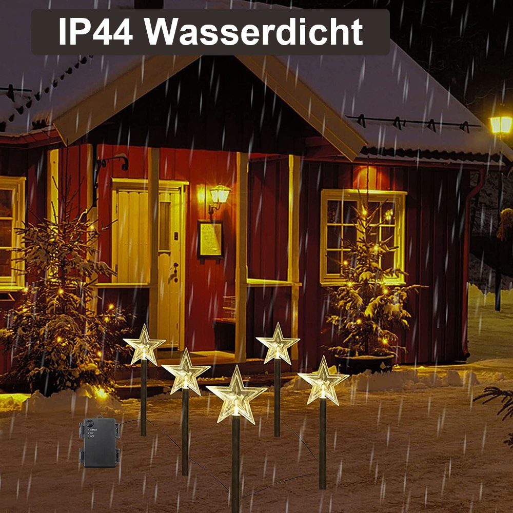 Gartenleuchte Schneeflocke/Weihnachtsbaum/Stern batterie, Weihnachtsweg-Landschaftsdeko, Warmweiß, wasserdicht, für LED 5 Stück, Rosnek