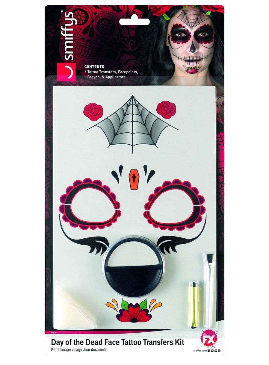 Smiffys Theaterschminke Dia de los Muertos schwarz-rot, Kompletes Make-up Set für den Tag der Toten