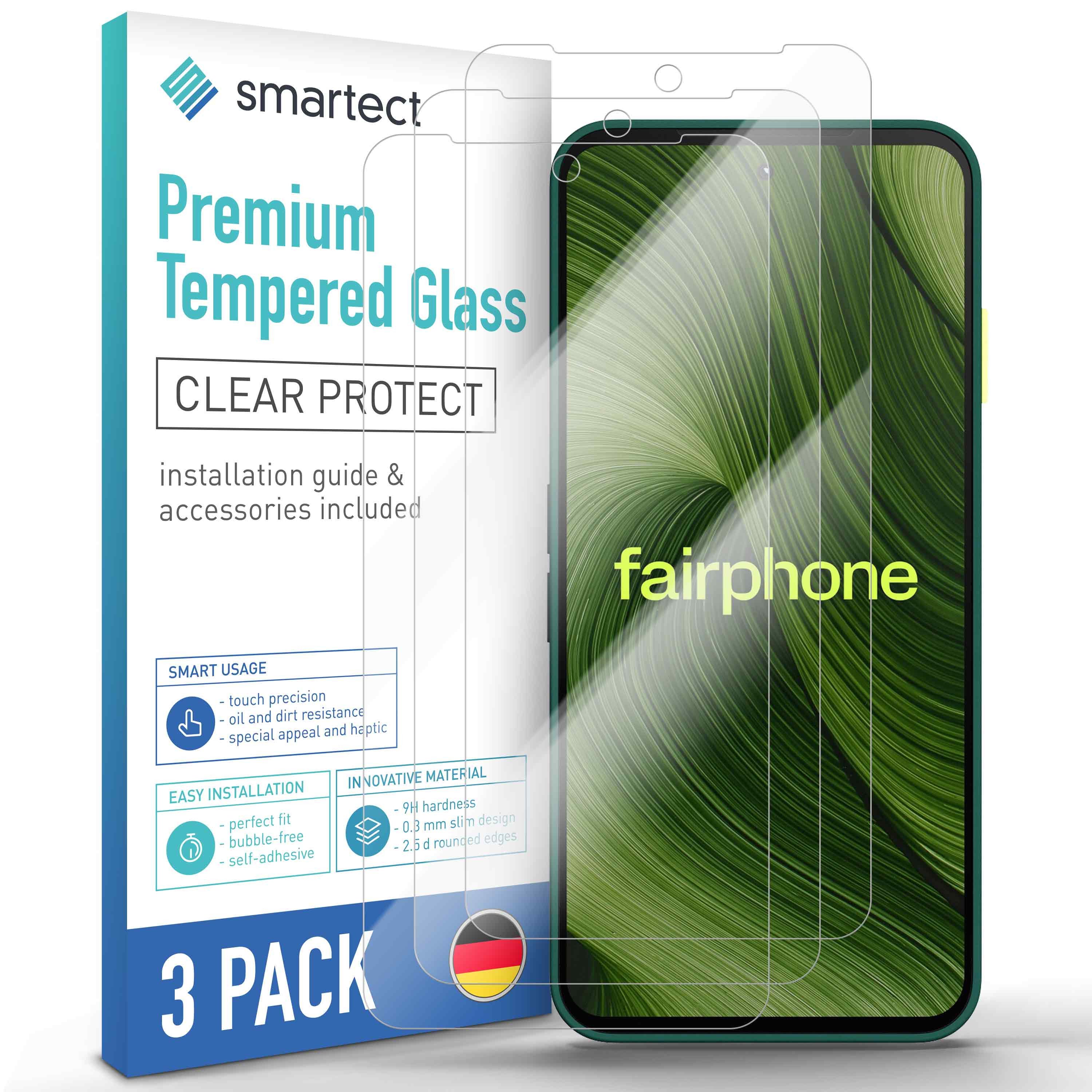 smartect Displayschutzglas 3X Schutzglas Panzerfolie Klar für Fairphone 6 für Fairphone 6, Set, 3 Stück, 0.3 mm Ultra-klar, 9H Härte, Kratzfest, Stoßfest, Blasenfrei, Oleophob