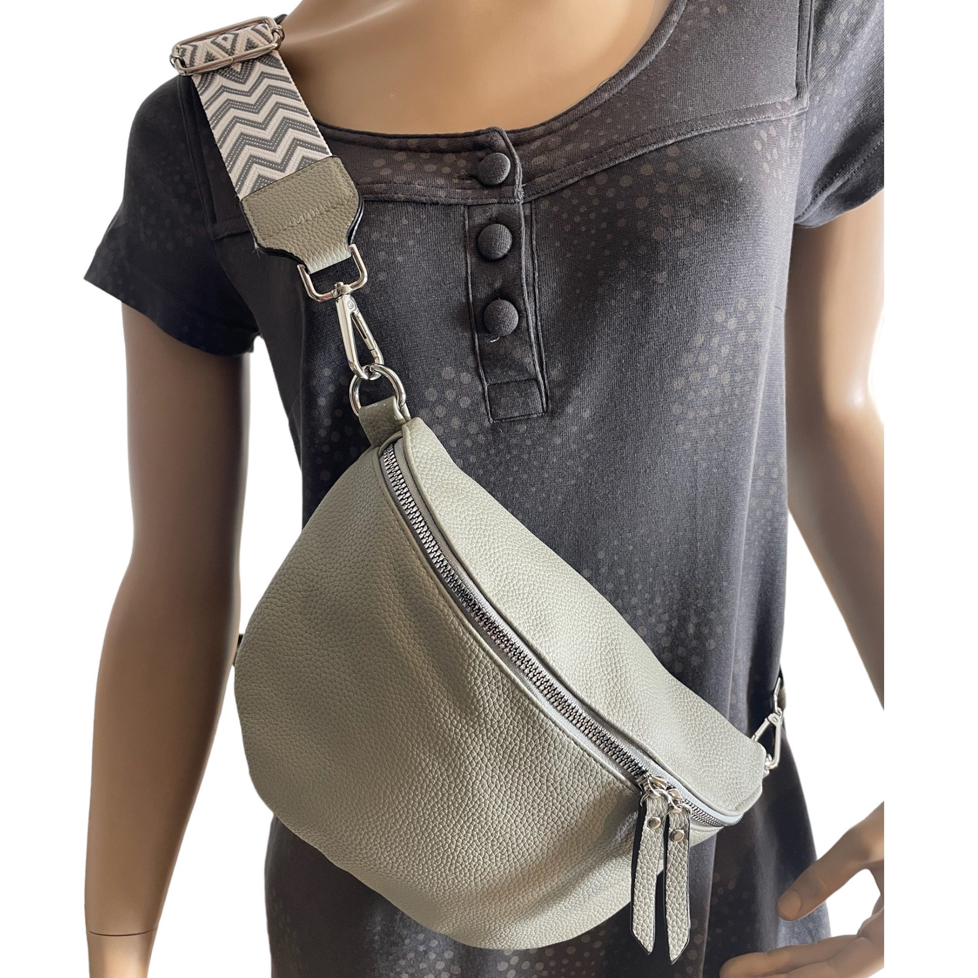 Taschen4life Umhängetasche moderne Bauchtasche Brusttasche Gürteltasche, CrossBody Bag, Bodybag Schultertasche, breiter Muster Stoffgurt/Umhängeband