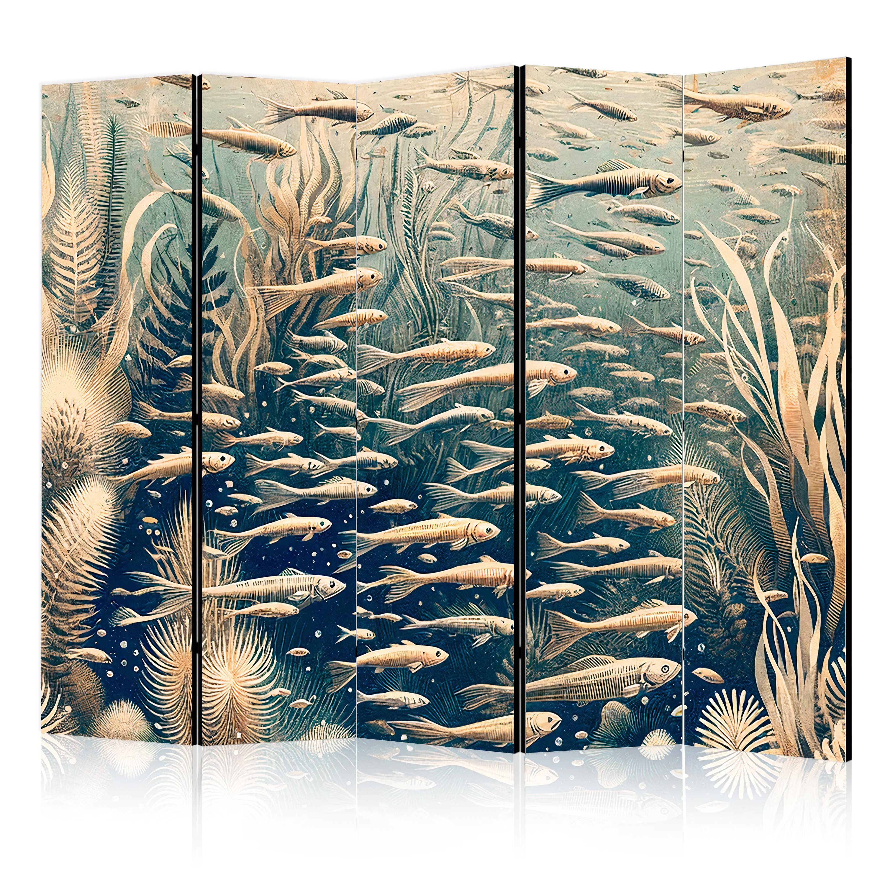 Muralo Paravent 5-teilig Raumteiler klappbar Fische im Ozean Boho (Packung, 1 St., 225x172 cm), 3 Varianten, Für das Wohnzimmer, das Schlafzimmer