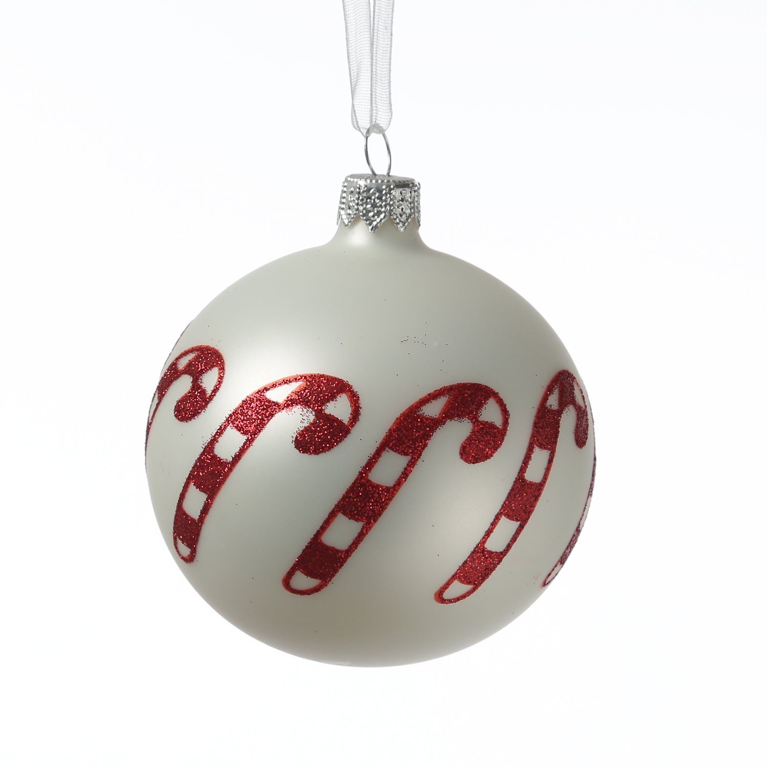 D: St) (1 MARELIDA matt Glas Weihnachtskugel Zuckerstange Christbaumkugel weiß Weihnachtsbaumkugel 8cm