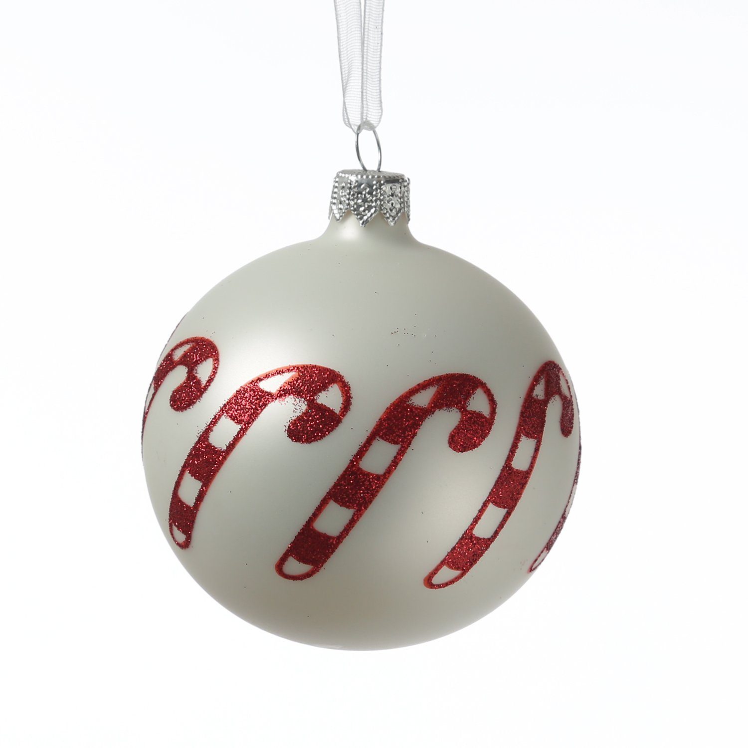 MARELIDA Weihnachtsbaumkugel Christbaumkugel Zuckerstange Weihnachtskugel Glas D: 8cm matt weiß (1 St)