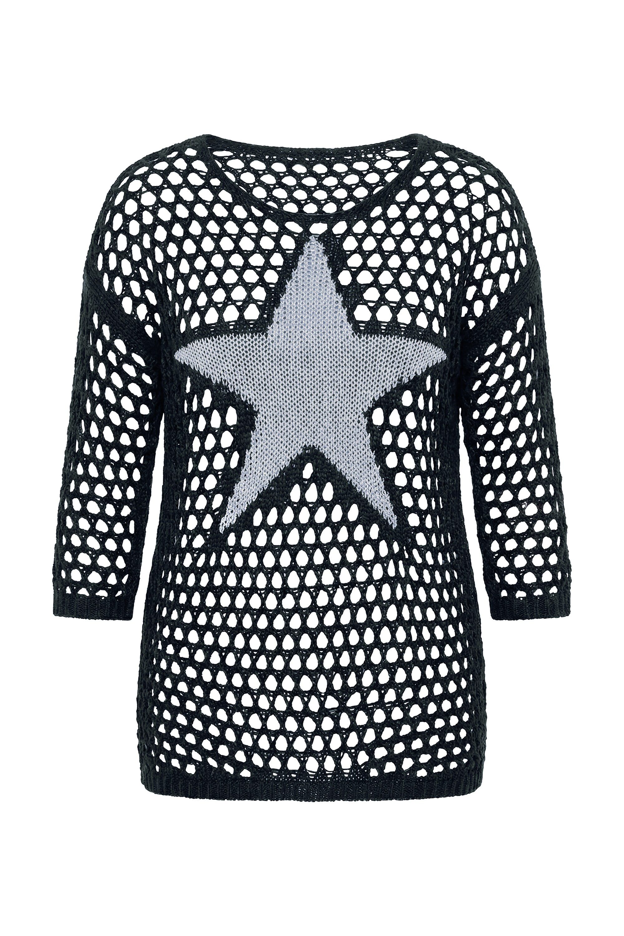 Strickpullover Pullover Relaxed Fit Grobstrick Stern 3/4-Ärmel