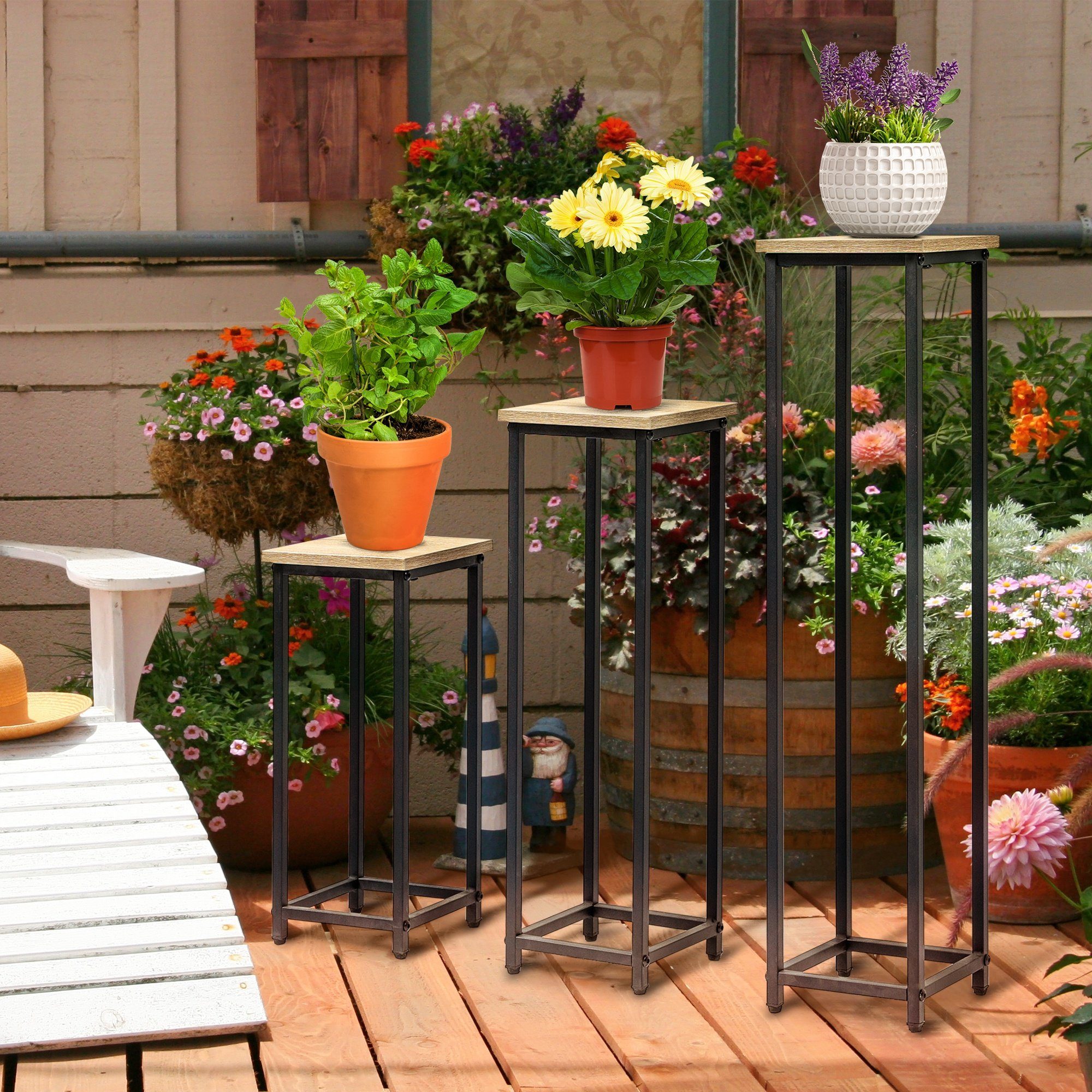 Outsunny Blumenständer Blumentopfhalter im Industriedesign (Pflanzenhocker, günstig online kaufen