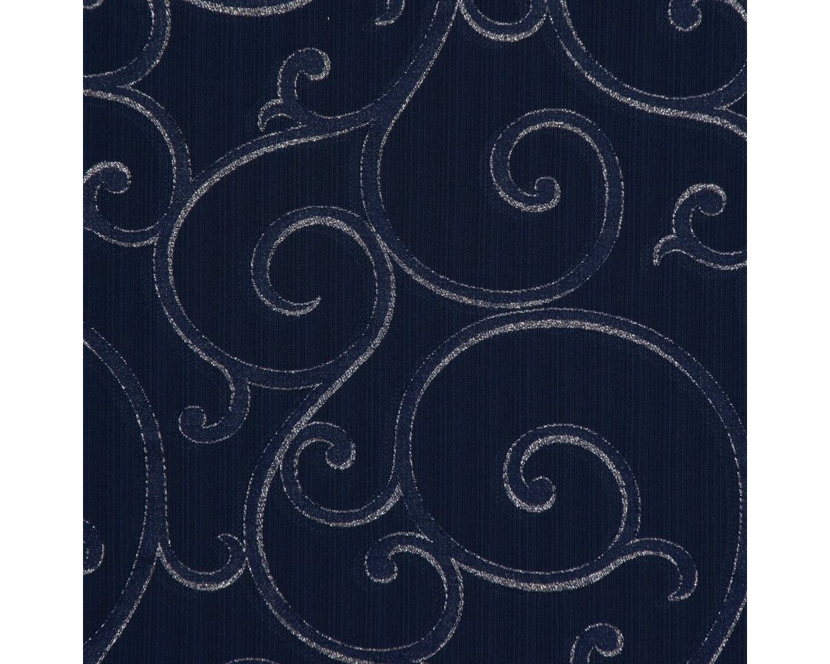 Thumbnail - SCHÖNER LEBEN. Stoff Dekostoff Weihnachten Ornamente Schnörkel Lurex dunkelblau silber 1,4, mit Metallic-Effekt