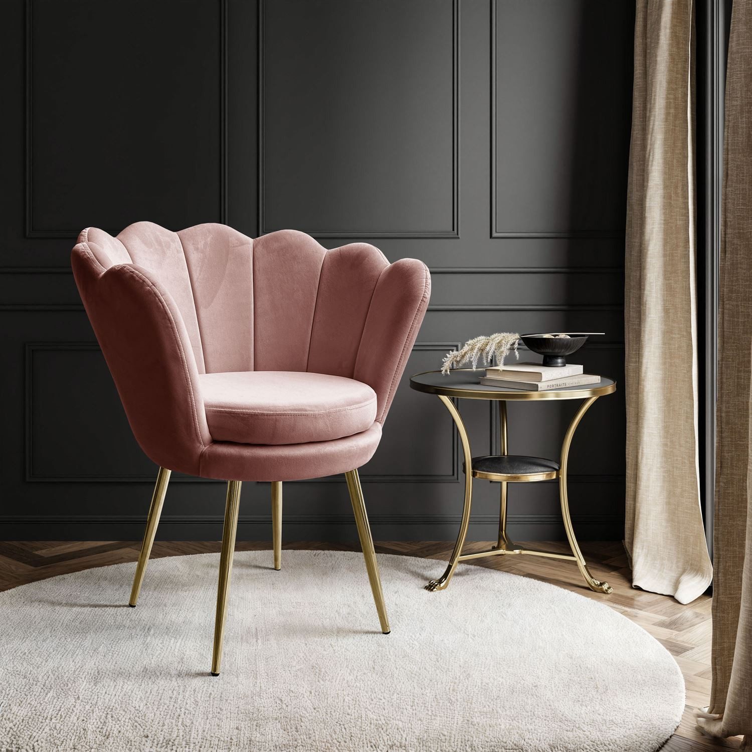 Lookway Polsterstuhl SHELLY Samt Muschel-stuhl mit Metallbeine günstig online kaufen