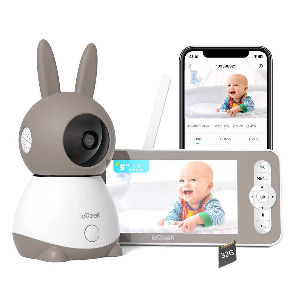 Babyphone Babyphone mit Kamera 2K/3MP, 5 Zoll WiFi Video Babyphone PTZ 355