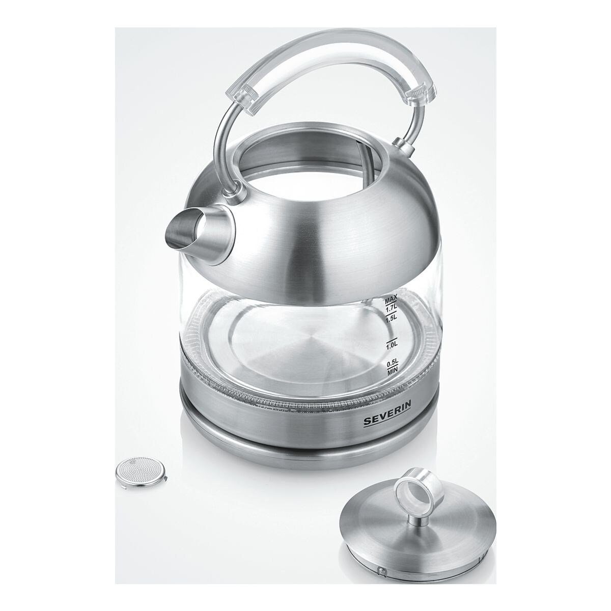 Severin Wasserkocher WK 3459, 1.7 l, 2400 W, Retro, Glas-Wasserkocher, 1,7 Liter