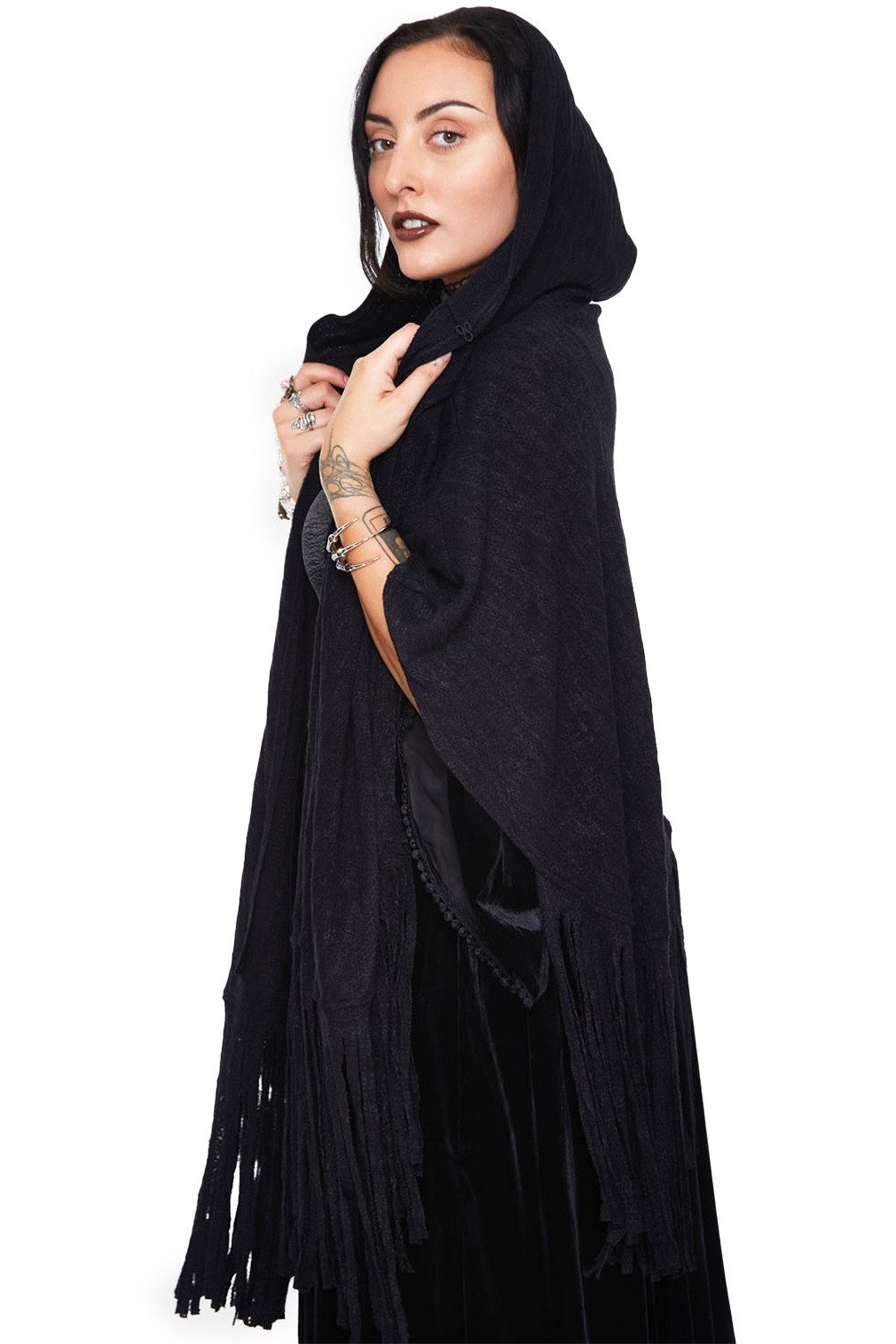 Jawbreaker Strickjacke Sacred Raven Cape Kapuzenumhang Strickumhang Cardigan Gothic