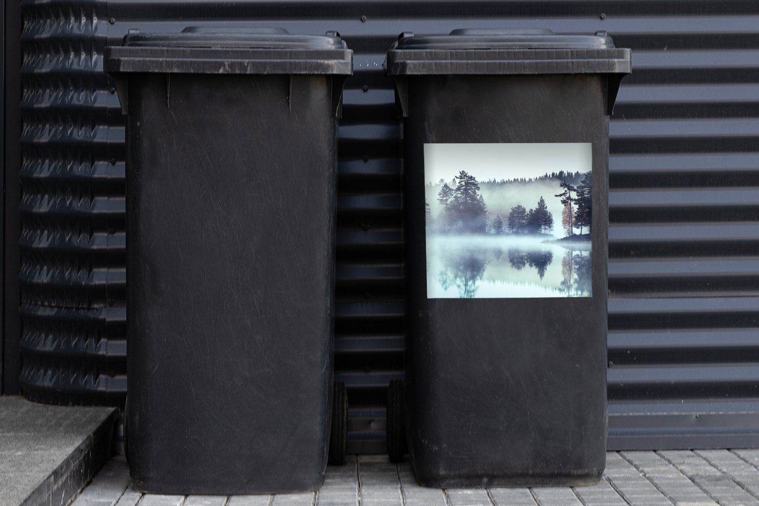 - Wandsticker Nebel Mülleimer-aufkleber, - Abfalbehälter MuchoWow Mülltonne, Container, Sticker, (1 St), Winter Wald