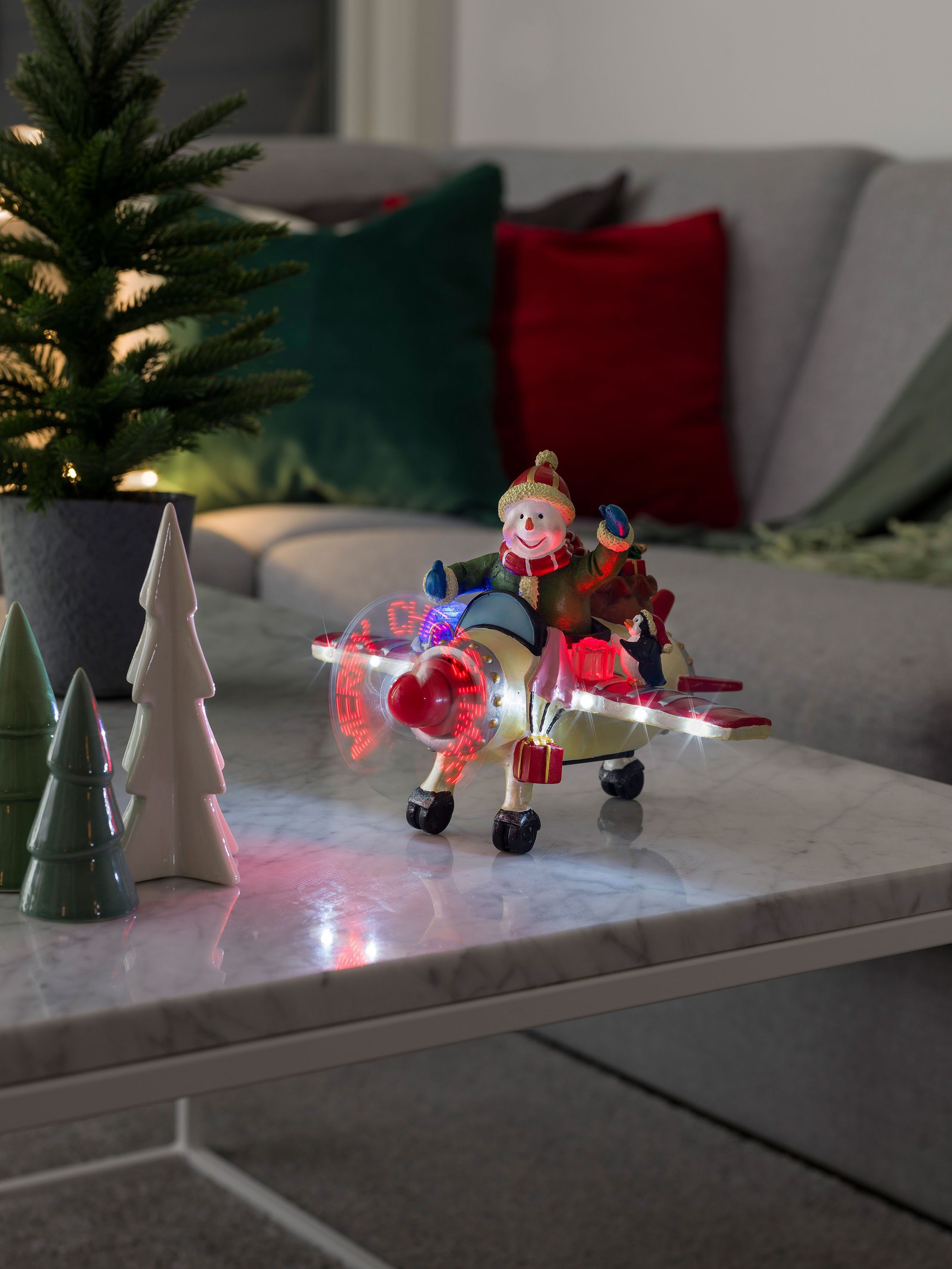 St), Szenerie Animation mit Flugzeug, KONSTSMIDE (1 Weihnachtsfigur Schneemann im LED