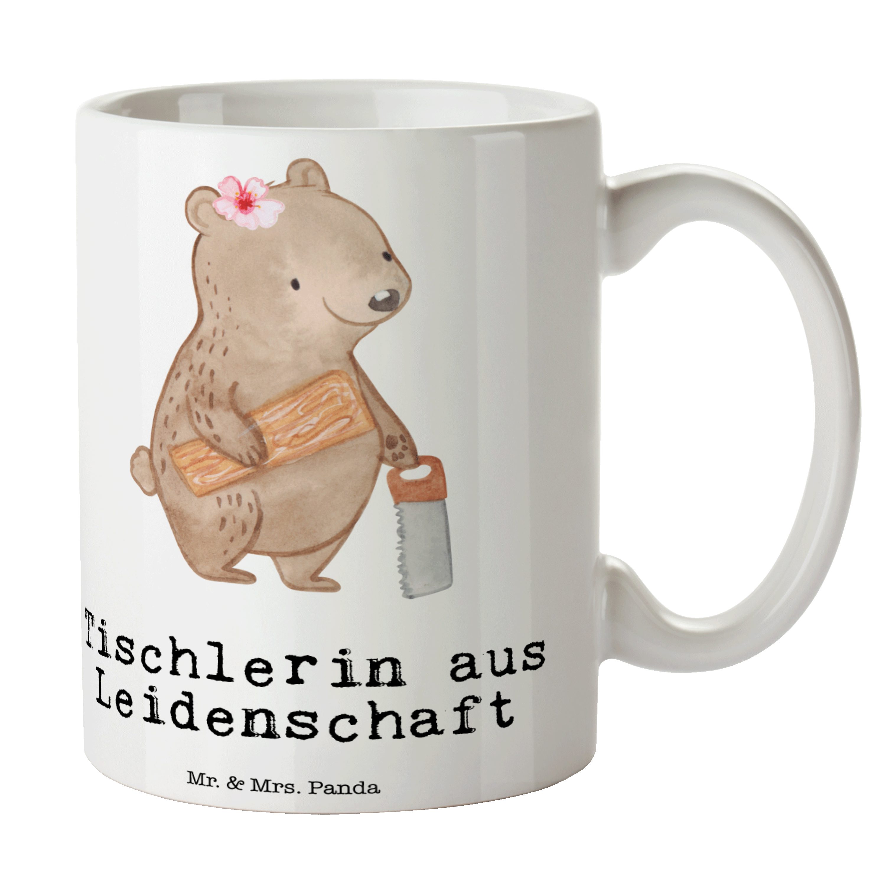 Leidenschaft Geschenk, Weiß Tasse Firma, - Tischlerin - Mrs. Mr. Absch, Teetasse, aus Keramik Panda &