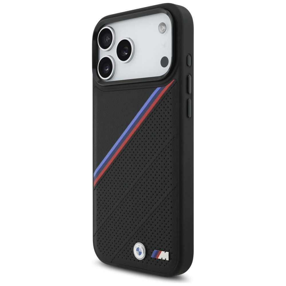BMW Handyhülle Case iPhone 17 Pro Max MagSafe Kunstleder schwarz Tricolor Logo Metall 6,9 Zoll, Kantenschutz