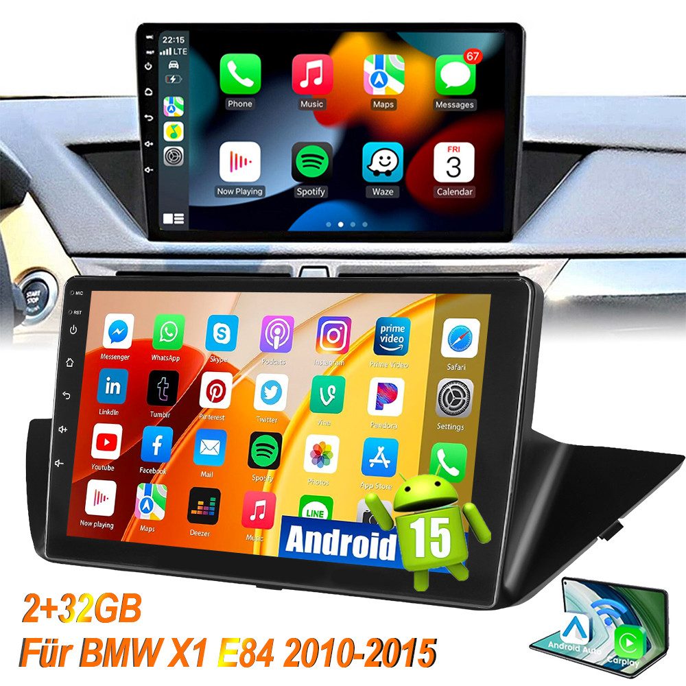 ESSGOO DAB+ Android 15 32/64G Carplay Für BMW X1 E84 2010-2015 GPS Navi RDS Autoradio (Digitalradio (DAB), RDS, AM, FM, 4+64GB(optional), Carplay Android Auto Bluetooth EQ USB GPS Navi WIFI Touchscreen)