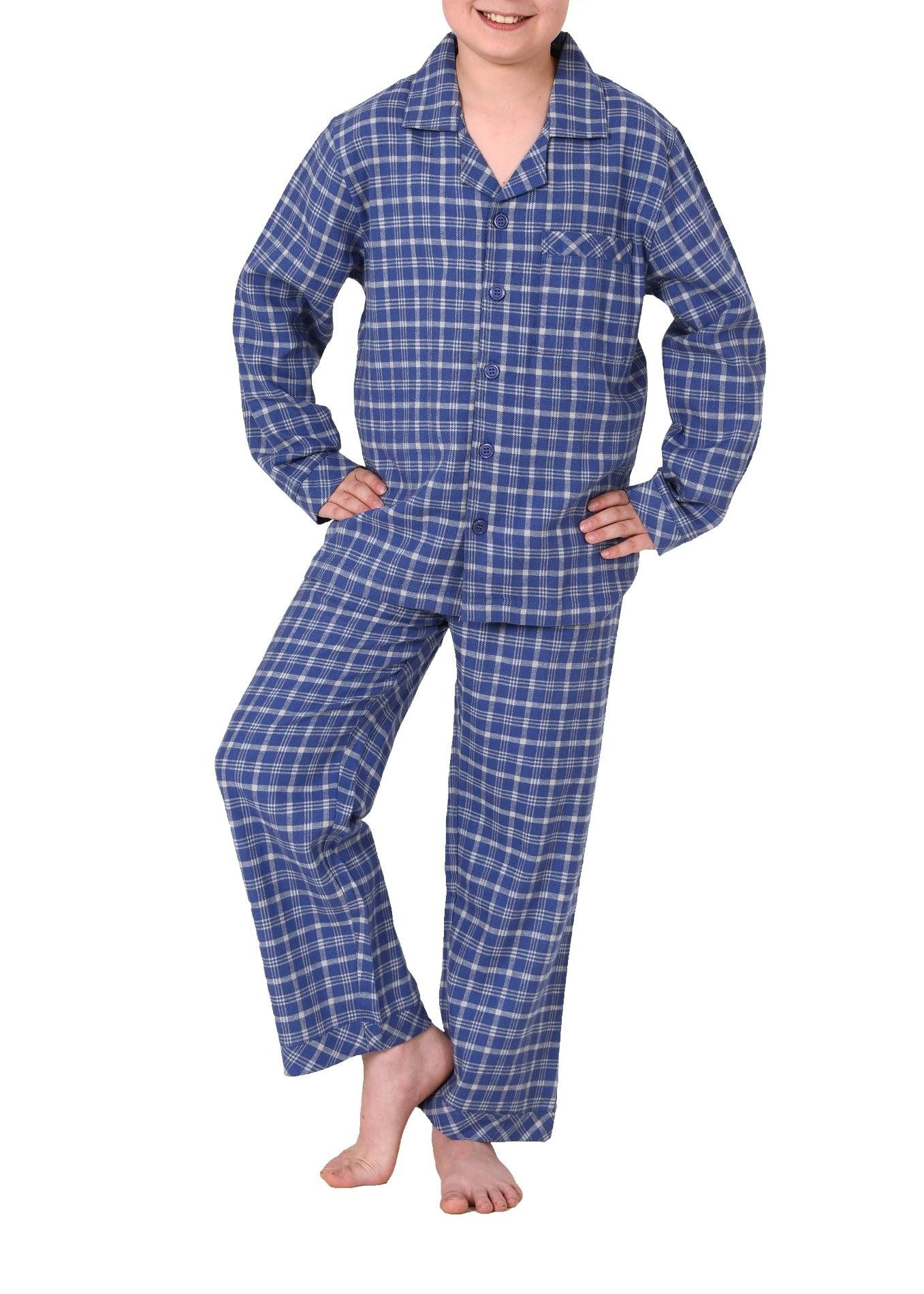 Pyjama Jungen Flanell Pyjama langarm Schlafanzug in Karo Optik zum knöpfen
