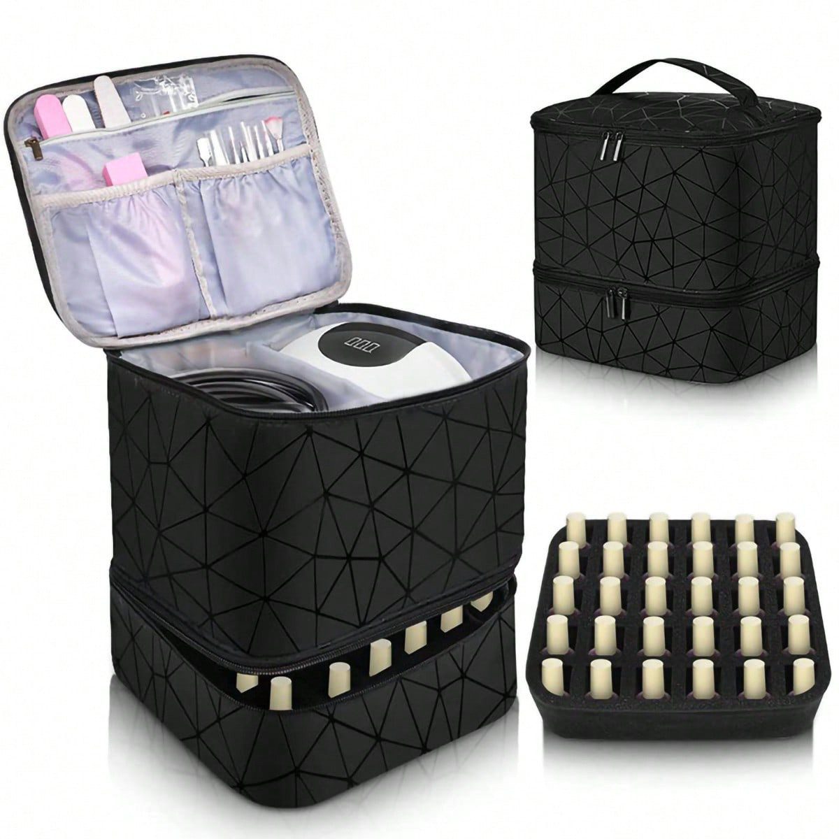 LIANNA Nagellackhalter Kosmetiktasche mit Doppellagigem Nagellack-Organizer und Griff, (bis 90 Zoll, Set, 1-tlg., Praktische Aufbewahrung für verschiedene Anlässe, ideal für Reisen, Große Kapazität, geeignet für Nagellack, mit Waschbeutelfunktion)