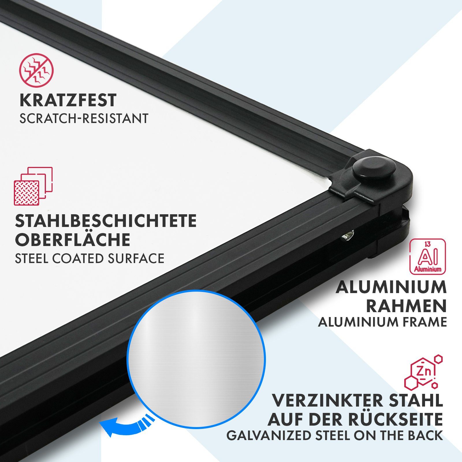 Kubus Magnettafel Whiteboard Orlov, Speziallackiert, Kratzfest & magnethaftend, Schwarzer Rahmen, In Vier Größen