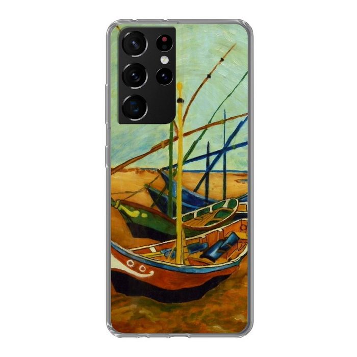 MuchoWow Handyhülle Fischerboote am Strand - Vincent van Gogh Phone Case Handyhülle Samsung Galaxy S21 Ultra Silikon Schutzhülle