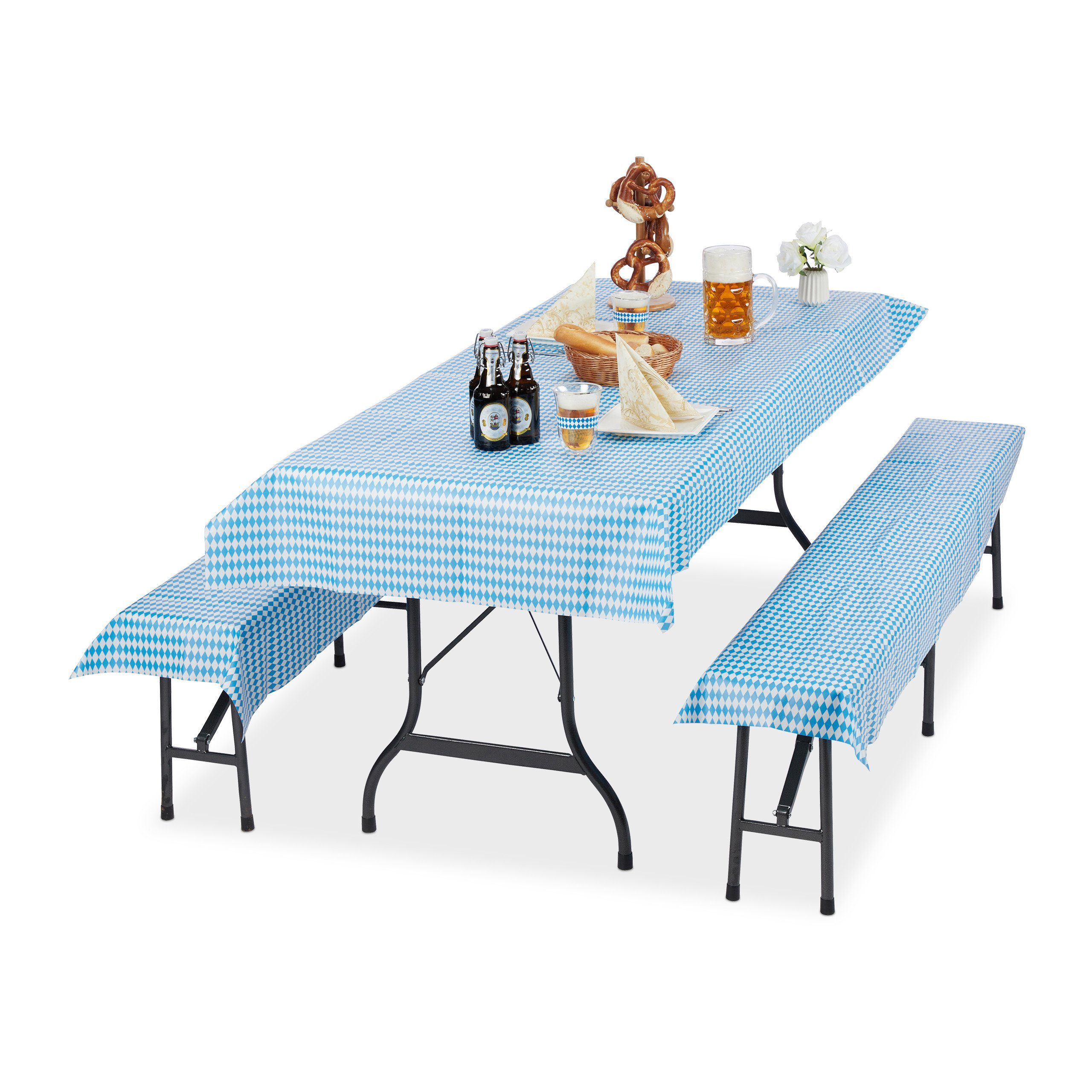 relaxdays Gartentischdecke Bierzeltgarnitur Auflage Set blau-weiß günstig online kaufen