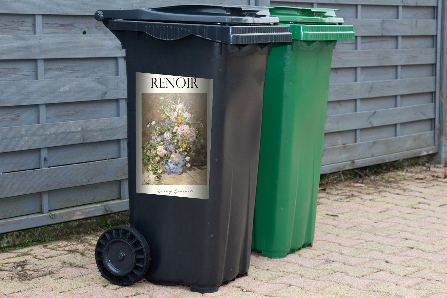MuchoWow Wandsticker Gemälde - Frühlingsstrauß Mülltonne, Renoir St), Container, Sticker, (1 - Mülleimer-aufkleber, Abfalbehälter
