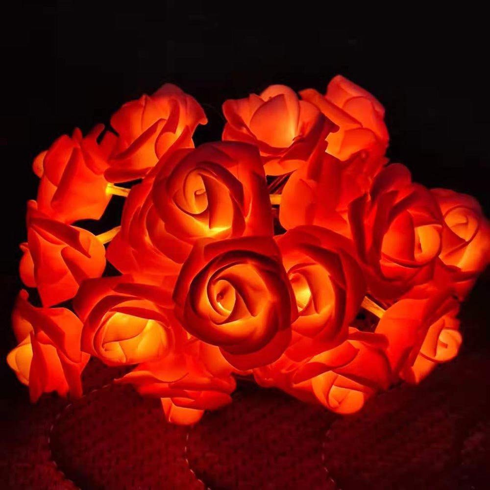 LED Dekolicht Nachtlicht 3M Rose 20LEDs LED-Lichterkette Girlande,Kunstblume MUPOO Garten Warmweiß,Batterie, für Weihnachten,Blumengirlande Party Rot Rose,LED