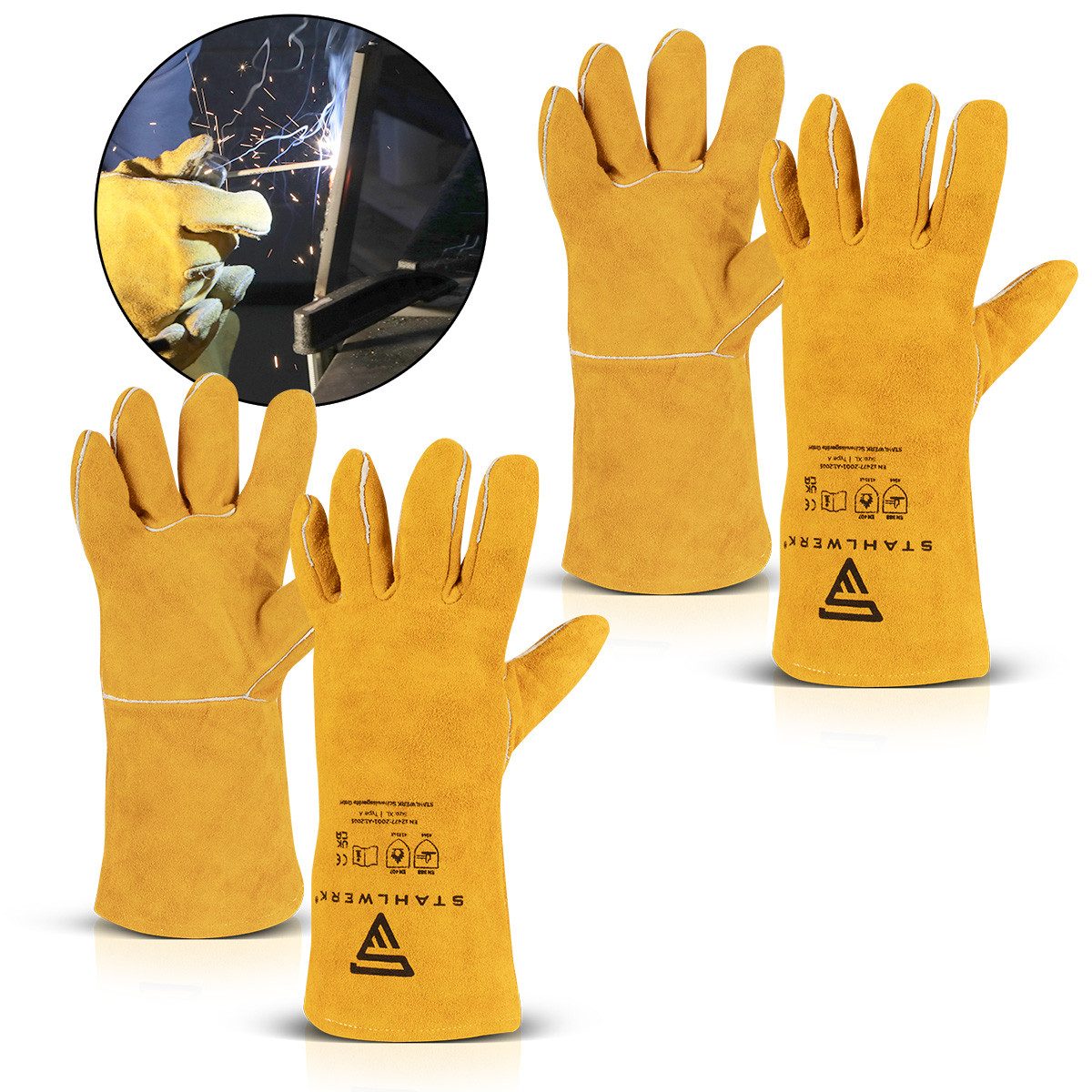 STAHLWERK Arbeitshandschuhe Schweißer Handschuhe 2er-Set Lederhandschuhe (Set, 2-St) mit hohe thermische Belastbarkeit