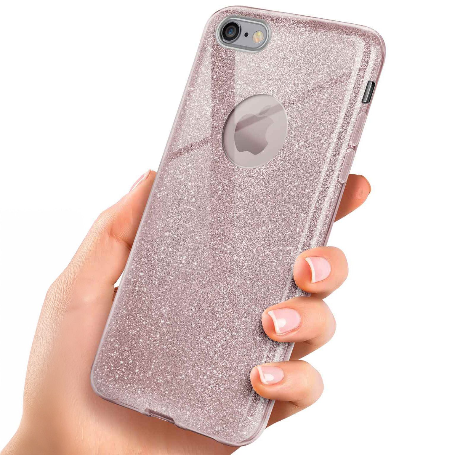ONEFLOW Handyhülle für iPhone 6 Glitzer Hülle Glitter Case Rosa 4,7 Zoll, Hülle Glitzernd Dünne Schutzhülle mit Kameraschutz Frauen Glitzerhülle