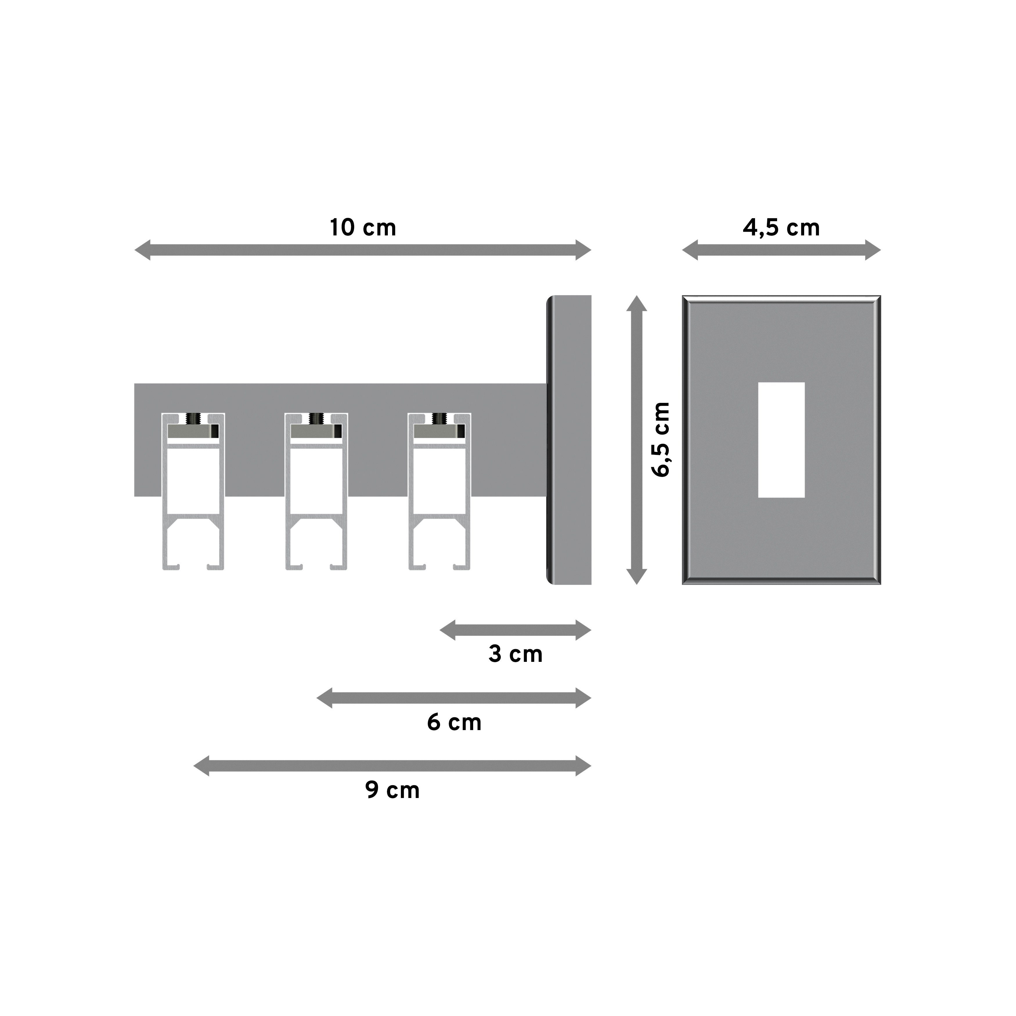 Weiß mm, INTERDECO, Paxo, 14x35 eckig, Smartline Chrom / 3-läufig, Wandmontage, Gardinenstange