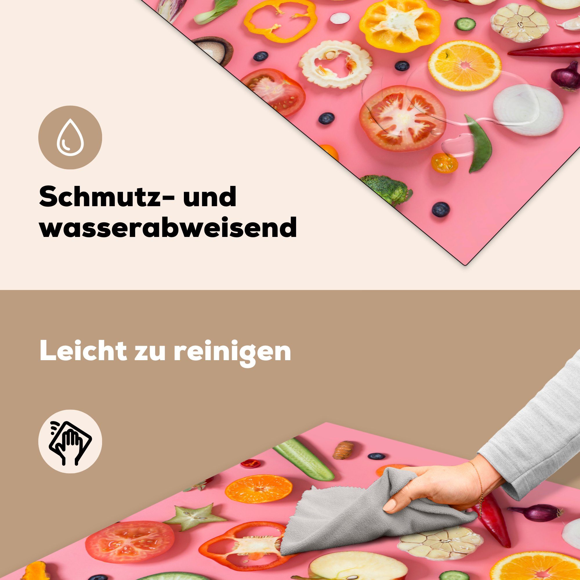 MuchoWow Herdblende-/Abdeckplatte Gemüse - Obst Vinyl, - küche tlg), (1 78x78 Ceranfeldabdeckung, für Rosa, cm, Arbeitsplatte