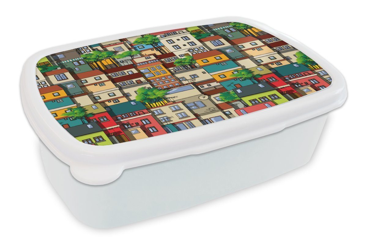 MuchoWow Lunchbox Muster - Zuhause - Baum - Jungen - Kinder - Kinder, Kunststoff, (2-tlg), Brotbox für Kinder und Erwachsene, Brotdose, für Jungs und Mädchen weiß