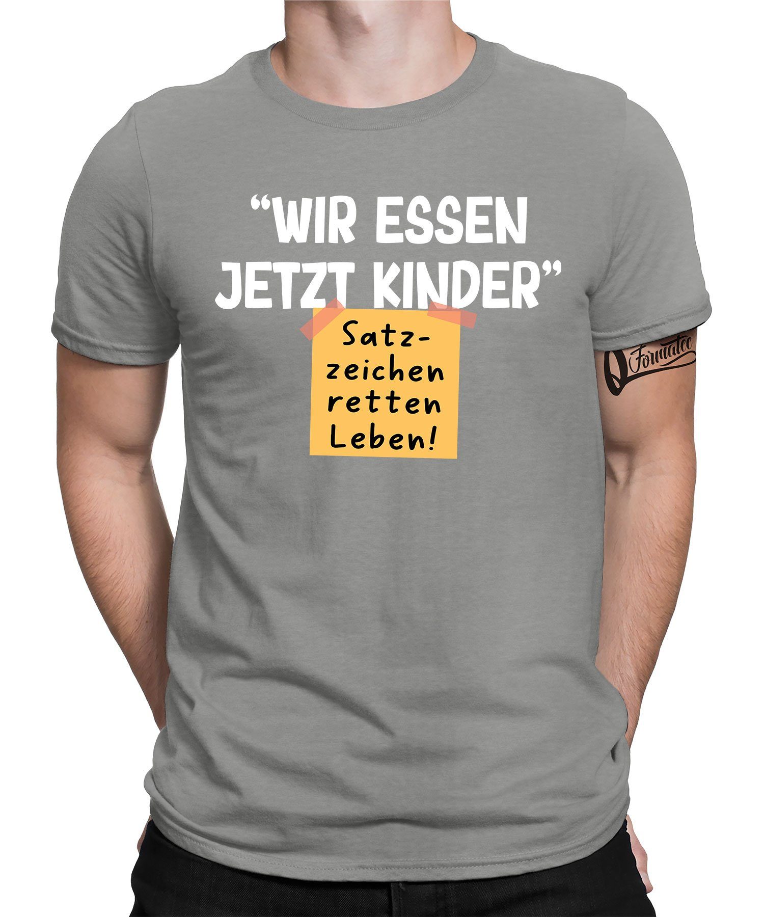 Quattro Formatee Kurzarmshirt Satzzeichen retten Leben! - Lustiger Spruch Statement Herren T-Shirt (1-tlg) Heather Grau
