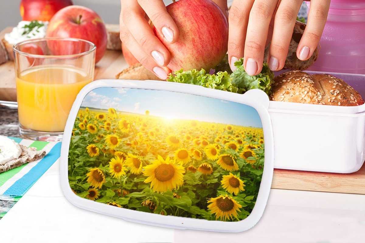 Lunchbox Brotbox und Sonne Wolken, Kunststoff, Kinder Sonnenblume (2-tlg), MuchoWow - Erwachsene, weiß und Jungs für für Brotdose, - Mädchen