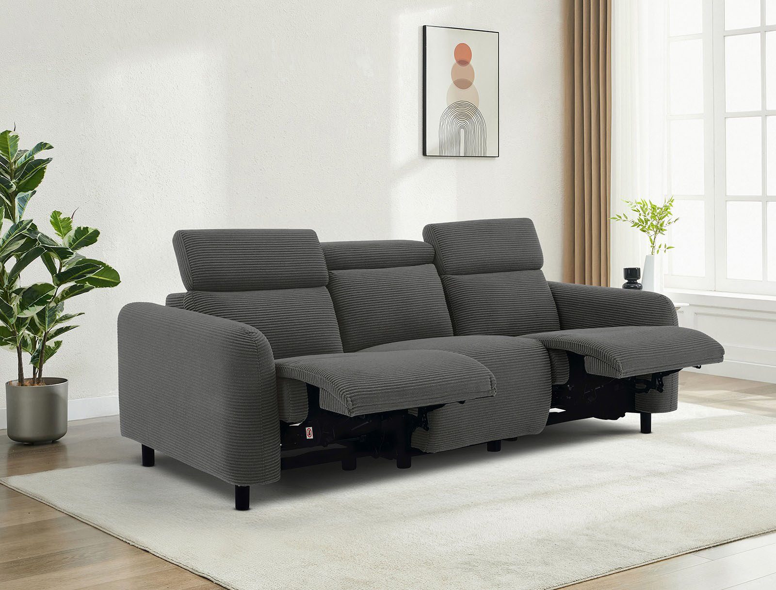 OTTO home 3-Sitzer SKAANE Cord-Sofa, 229 cm, manuelle u. elektrische Relaxfunktion, Relax-Funktion in 2 Sitzen, Kopfteilverstellung, Federkernpolsterung
