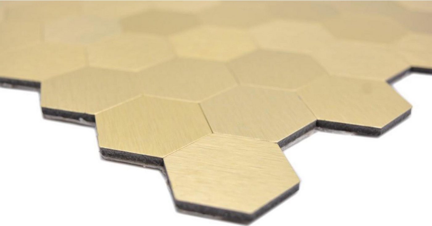 Thumbnail - Mosani Mosaikfliesen Selbstklebende Wandfliesen Klebemosaik, Aluminium Metall, Gold, Set, 10-teilig, 0,81 m², Spritzwass...
