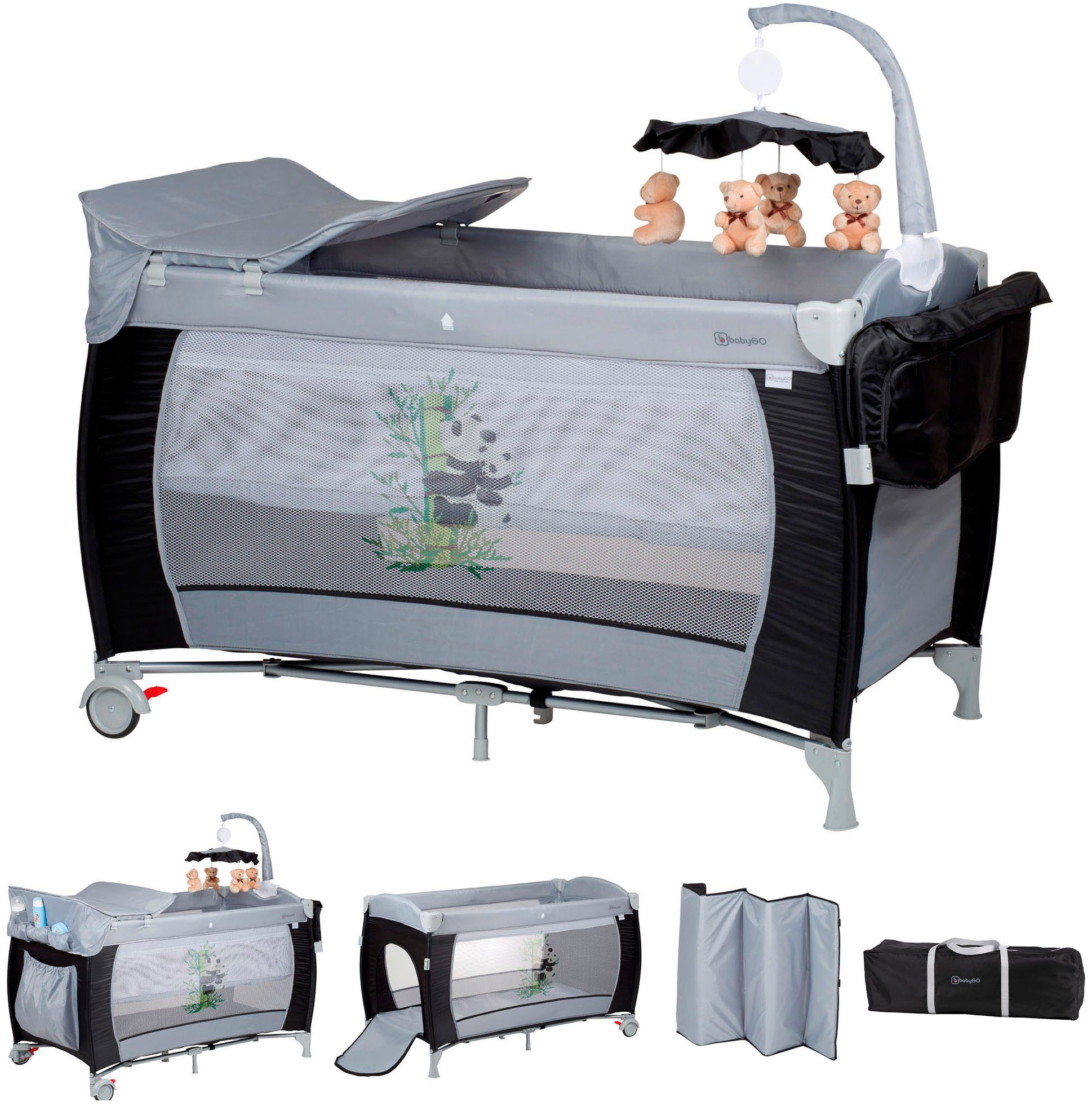 BabyGo Baby-Reisebett Sleeper Deluxe, black, mit Musik-Mobile