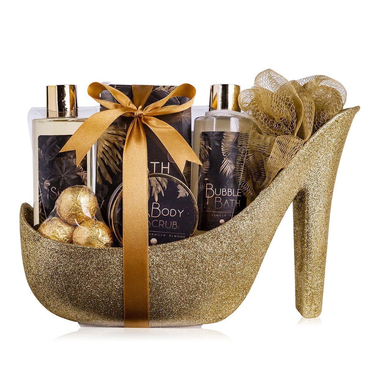 Pflege-Geschenkset "Luxury" Badeset für Damen im glitzernden Stiletto - Schuh
