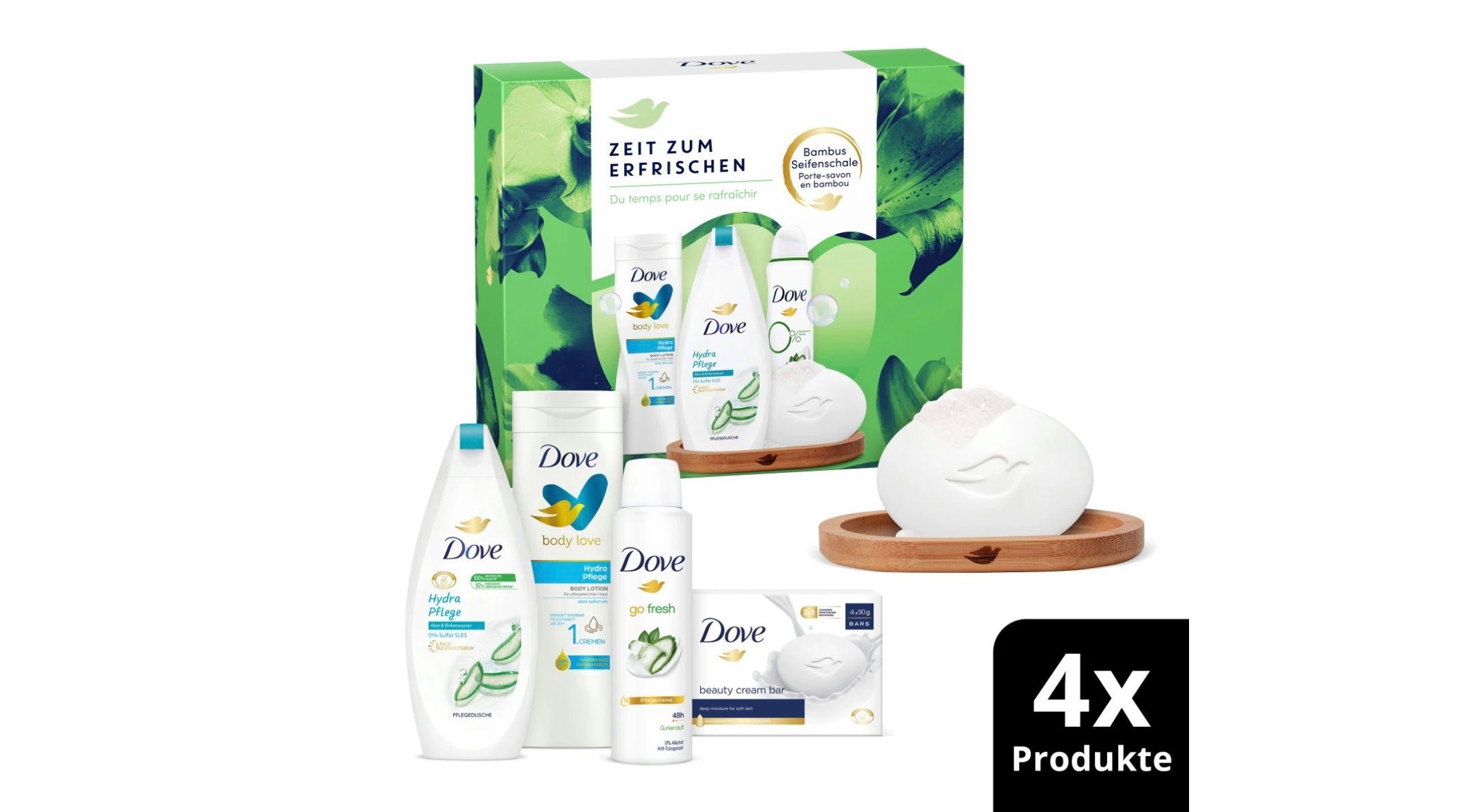 Nivea Pflege-Geschenkset Dove Hydra Plege Seifenschale gratis, Bambus 4-tlg. Geschenkset