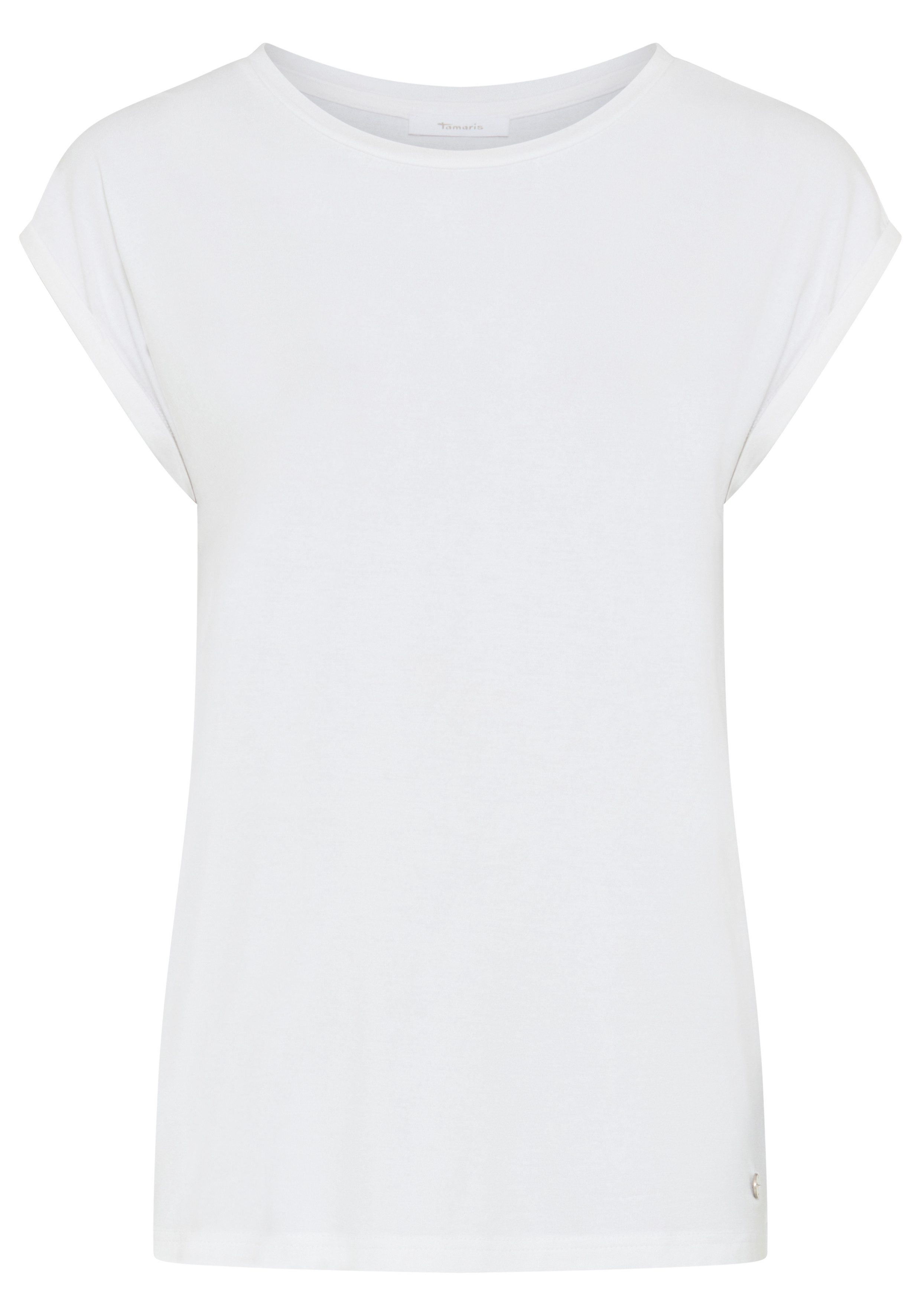 Tamaris T-Shirt mit Rundhals und lockerem Schnitt, aus angenehmem Viskose-Jersey figurumspielend, Kurzarm mit überschnittenen Schultern und Krempelsaum – Bild 5 von 5