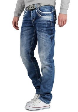 Cipo & Baxx 5-Pocket-Jeans Hose BA-C1127 W28/L32 (1-tlg) mit Destroyed Effekt und weißer Ziernaht