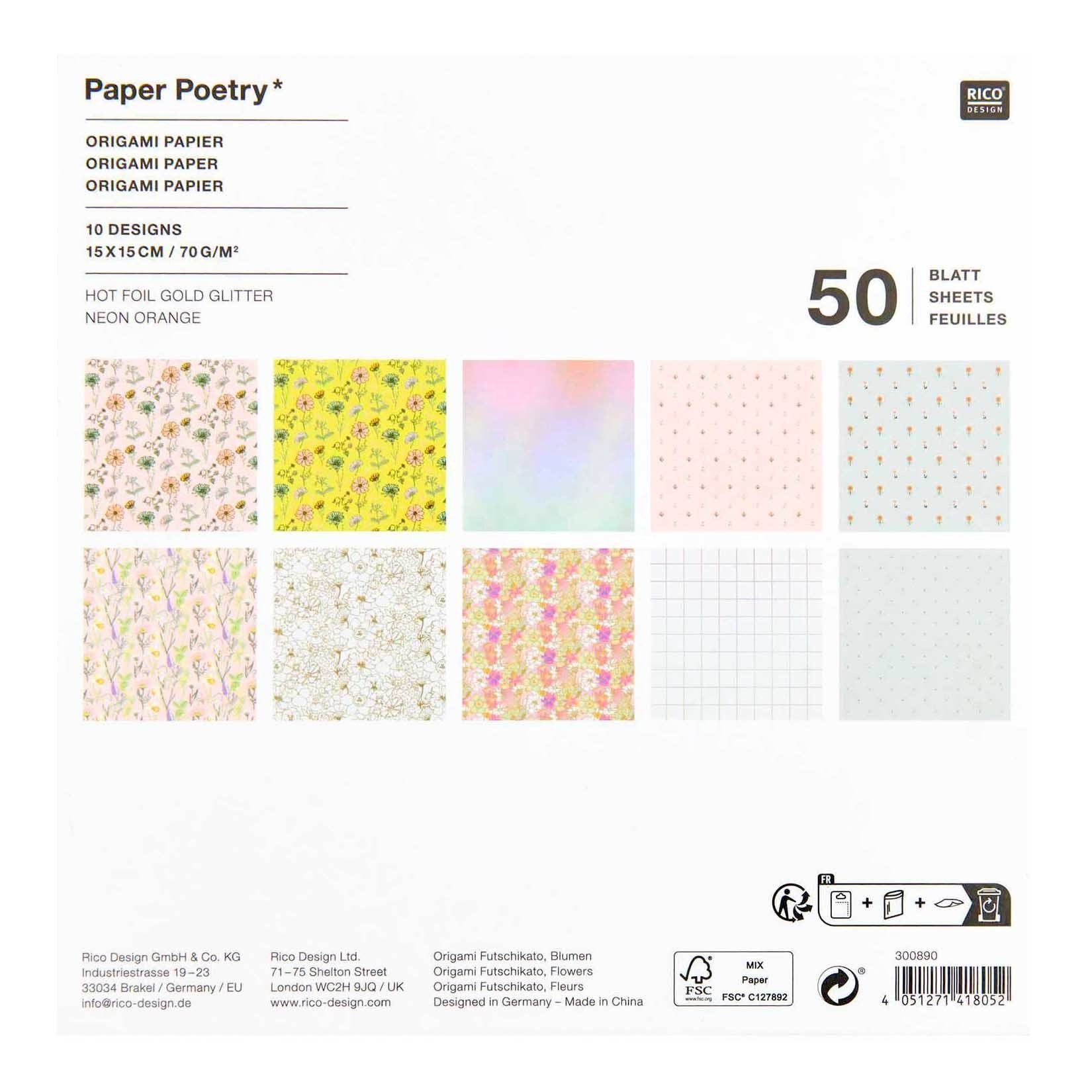 Rico Design Kraftpapier Blumen, 15 cm x 15 cm