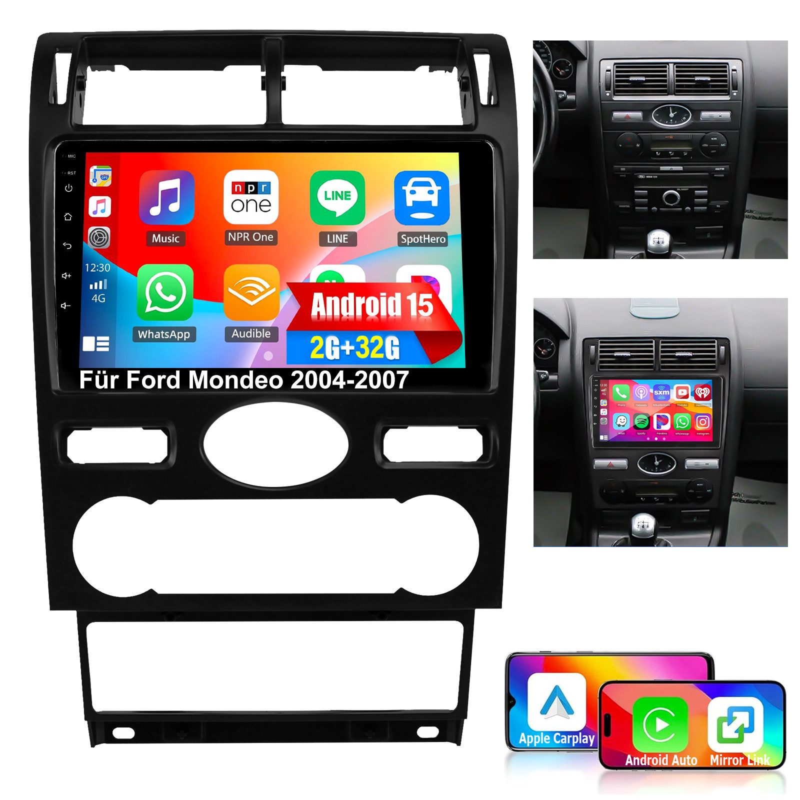 ESSGOO DAB+ Android 15 Autoradio für Ford Mondeo III 2004-07 Carplay GPS Navi Autoradio (RDS, 4+64GB(optional), FM, AM, DAB+ (optional), Apple Carplay & Android Auto,Bluetooth,ASP,USB)