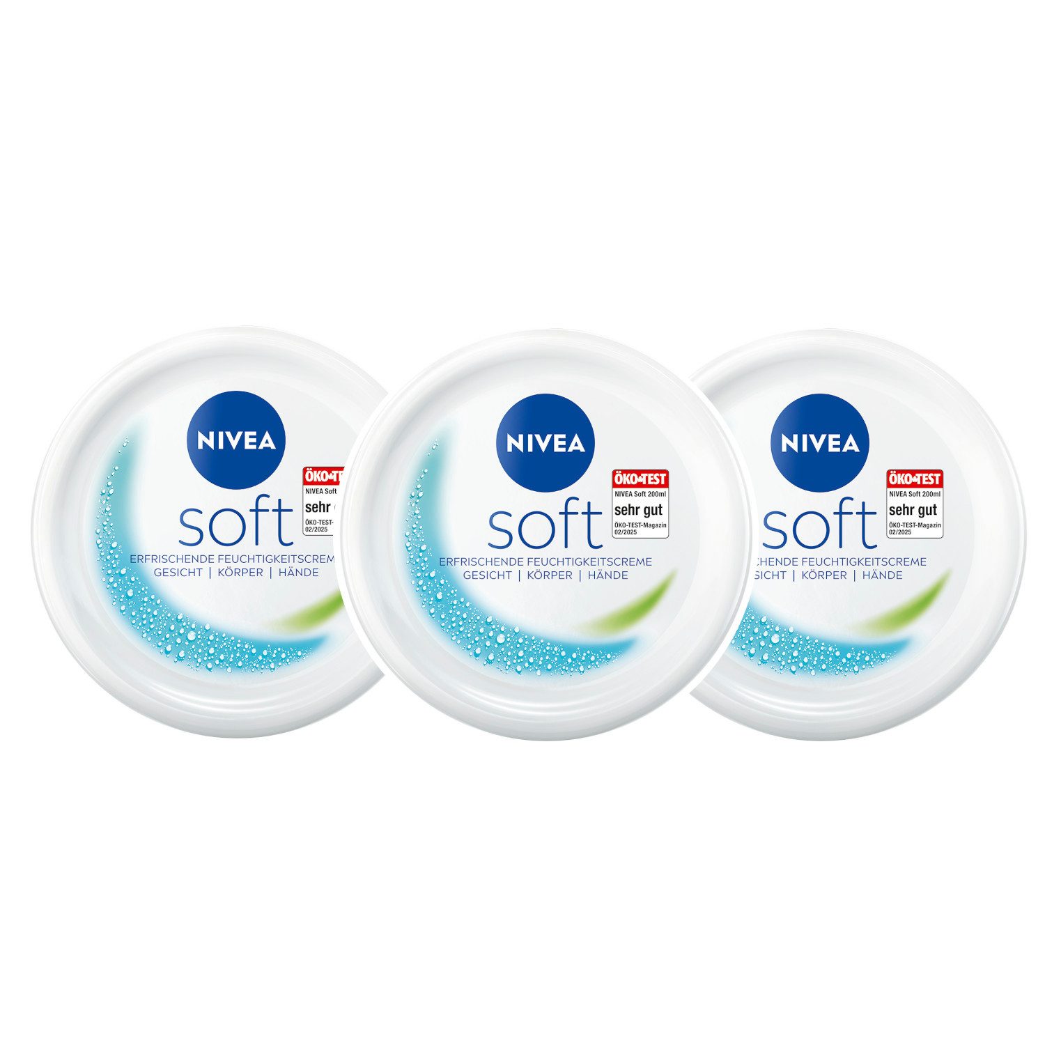 Nivea Tagescreme Soft Erfrischende Feuchtigkeitscreme 3 x 200 ml vegan, 3-tlg., Vitamin E und 100% natürlichem Jojoba-Öl