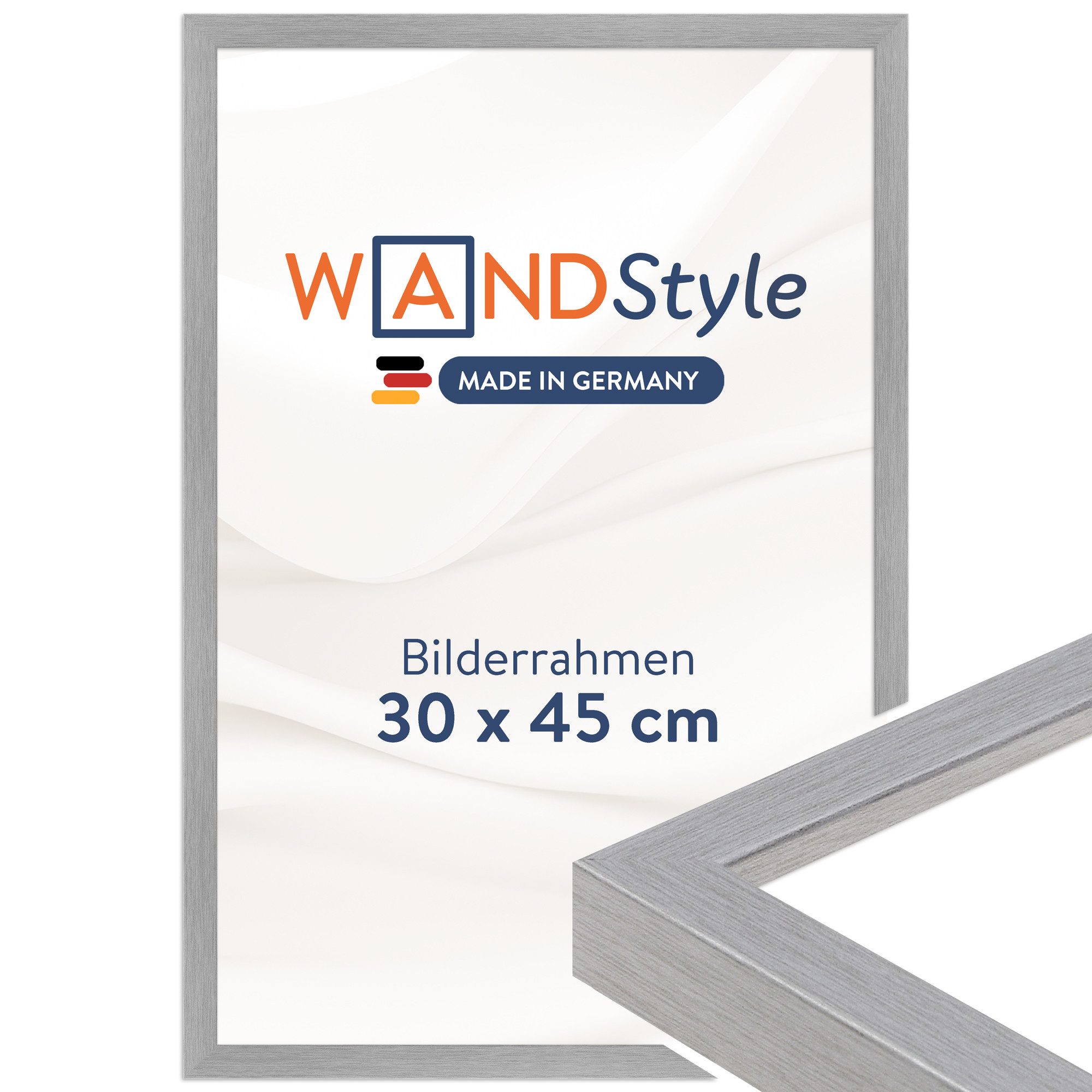 WANDStyle Bilderrahmen H950, Silber Bilderrahmen 30x45 Holz, Bilderrahmen Silber 30x45 cm Modern