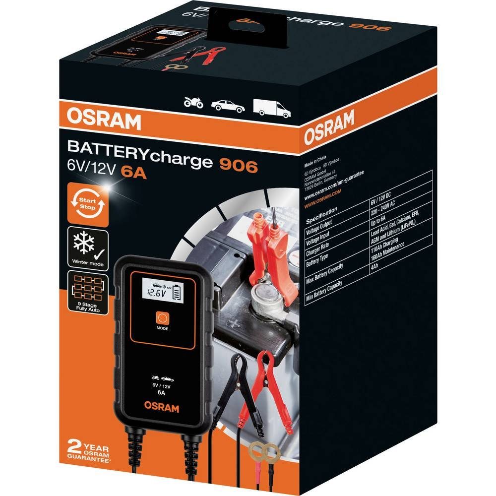 Osram Intelligentes 906 Auffrischen, Autobatterie-Ladegerät Regenerieren, (Akkutest, Ladegerät Batterieprüfung) BATTERYcharge