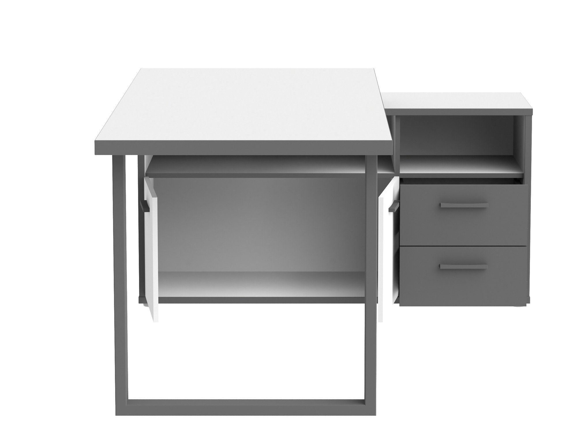 weiss/grau Arbeitsplatz, Schreibtisch, Dekorspanplatte, Material Moebel-Eins KALINA