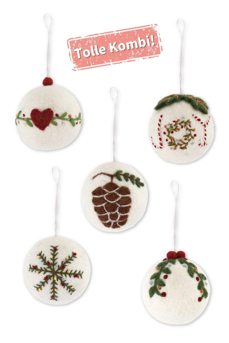 Gry & Sif Hängedekoration Filzanhänger - WEIHNACHTSKUGEL GIRLANDE - weiß