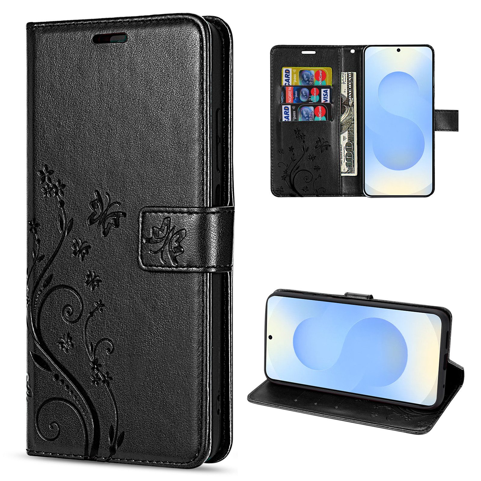 betterfon Handyhülle für Samsung Galaxy S25 Handy Wallet Case Flip Cover, Bookstyle-Hülle: Magnetverschluss 3 Kartenfächer & Standfunktion