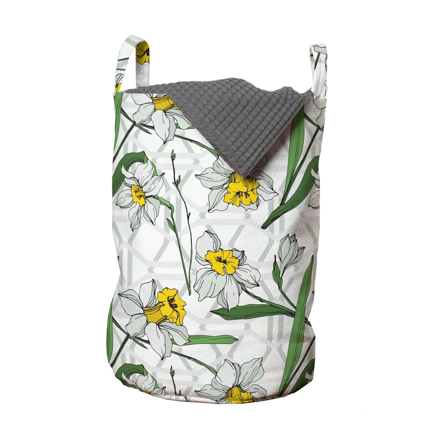 Abakuhaus Wäschesäckchen Wäschekorb mit Griffen Kordelzugverschluss für Waschsalons, Blumen Moderne Narcissus Blüten